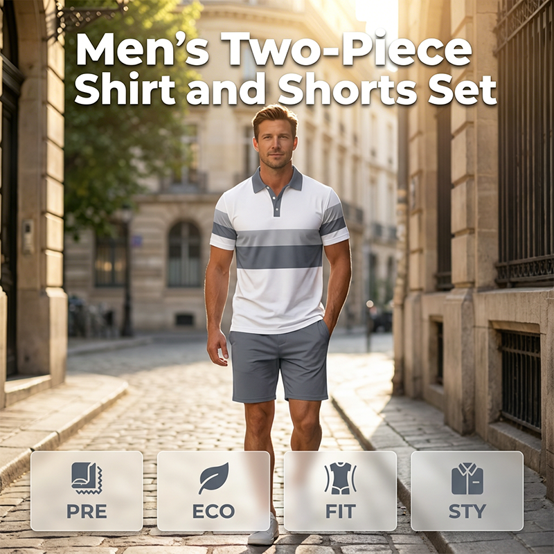 ⏳Tidsbegränsat 50% rabatt⏰Herr Tvådelat Set – Skjorta och Shorts👕🩳