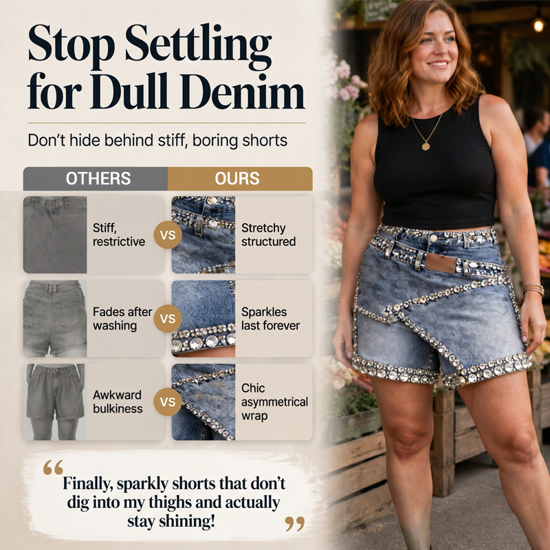 Skort i denim med flera lager och strass för damer