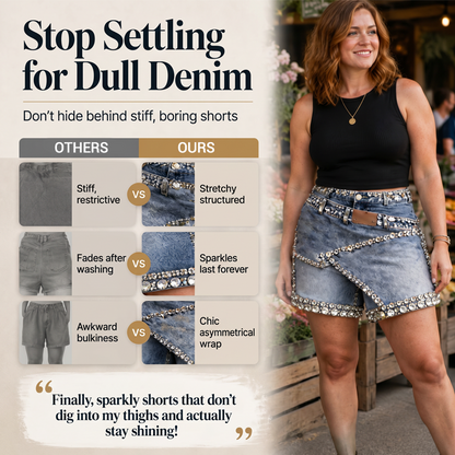 Skort i denim med flera lager och strass för damer