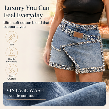 Skort i denim med flera lager och strass för damer