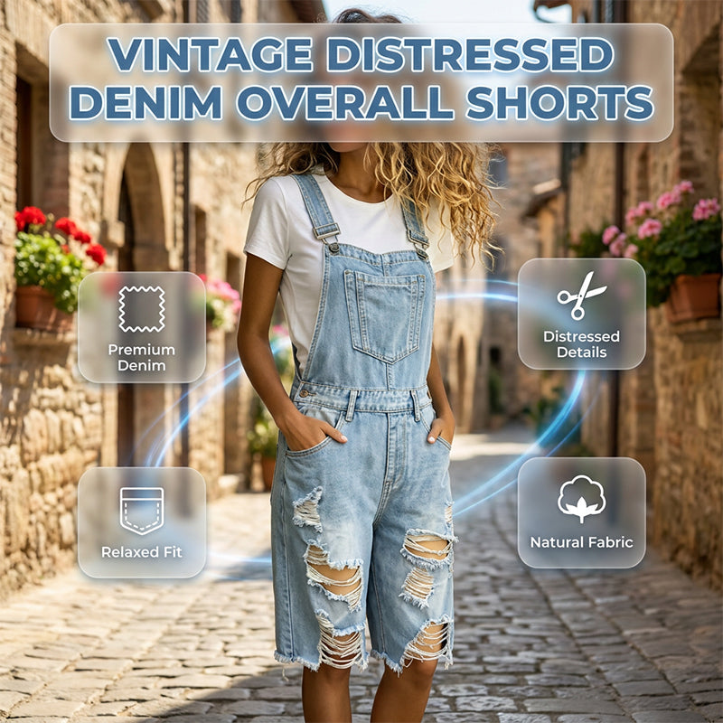 🩳💥 Damernas slitna denim-overall-shorts – Repad design, flera fickor, casual ✨