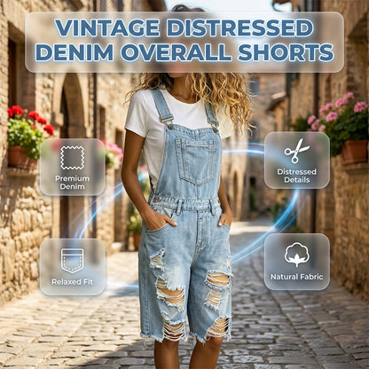🩳💥 Damernas slitna denim-overall-shorts – Repad design, flera fickor, casual ✨