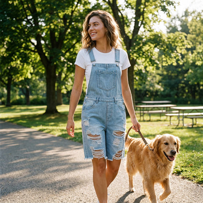 🩳💥 Damernas slitna denim-overall-shorts – Repad design, flera fickor, casual ✨