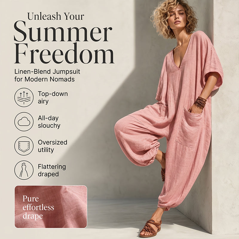 Löst sittande jumpsuit med V-ringning för damer, sommar