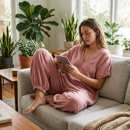 Löst sittande jumpsuit med V-ringning för damer, sommar