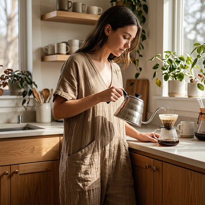 Löst sittande jumpsuit med V-ringning för damer, sommar