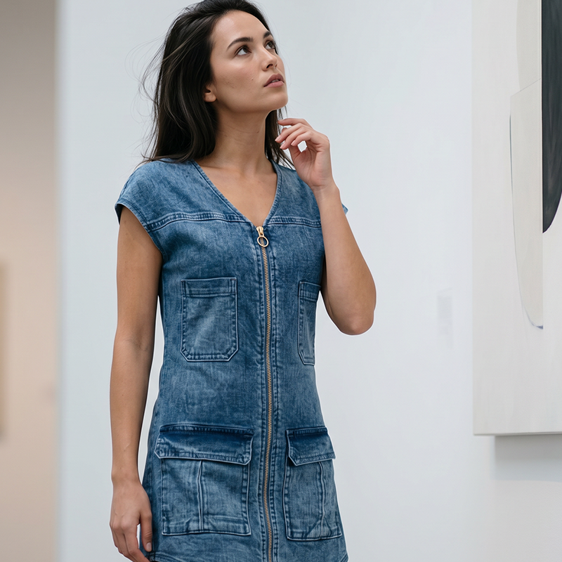 👗✨ Avslappnad V-ringad kortärmad klänning med fickor