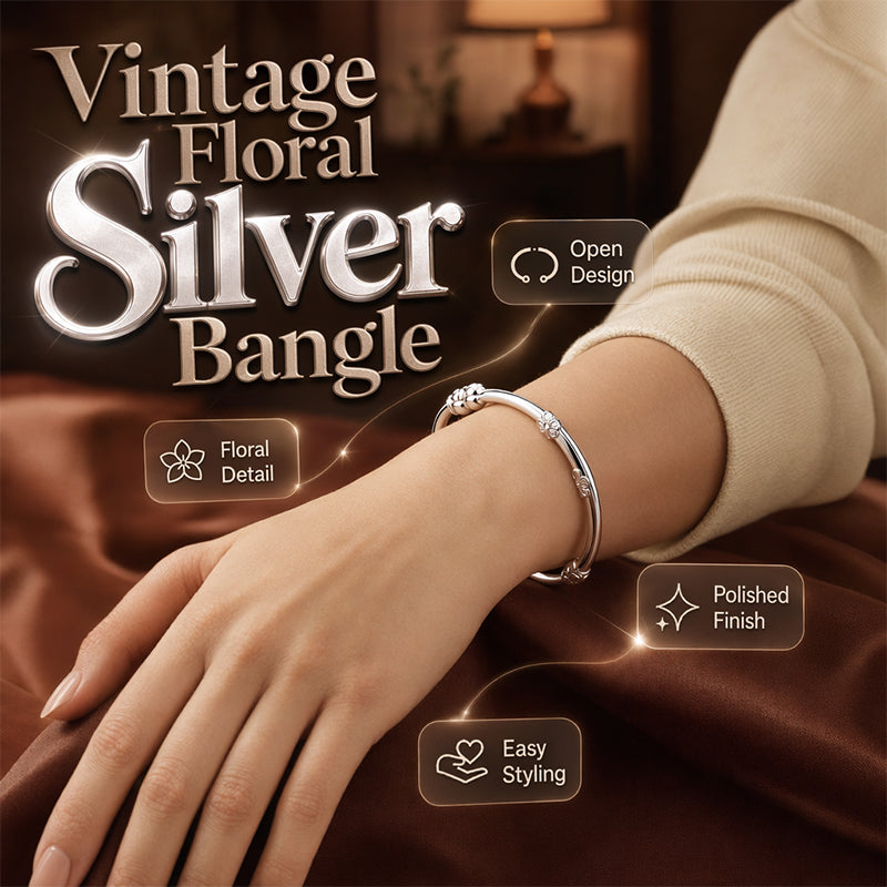 ⌛Tidsbegränsat erbjudande – Silverarmband med vintagblommönster