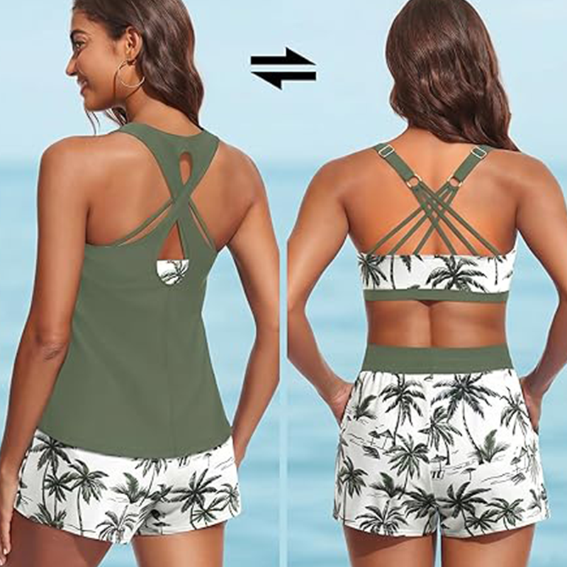👙🌊Dam 3-delad baddräkt tankini set med shorts🤸