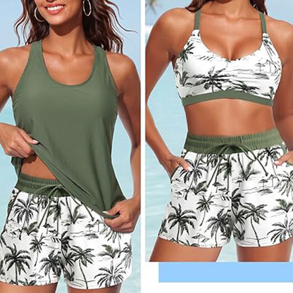 👙🌊Dam 3-delad baddräkt tankini set med shorts🤸