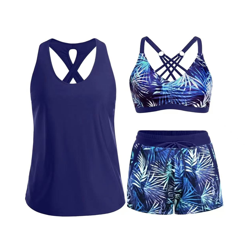 👙🌊Dam 3-delad baddräkt tankini set med shorts🤸