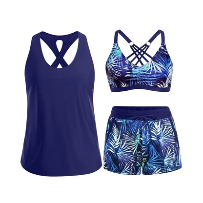 👙🌊Dam 3-delad baddräkt tankini set med shorts🤸