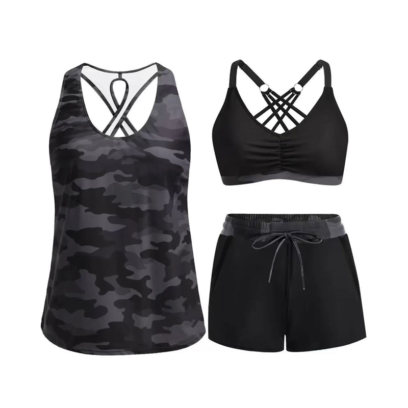 👙🌊Dam 3-delad baddräkt tankini set med shorts🤸