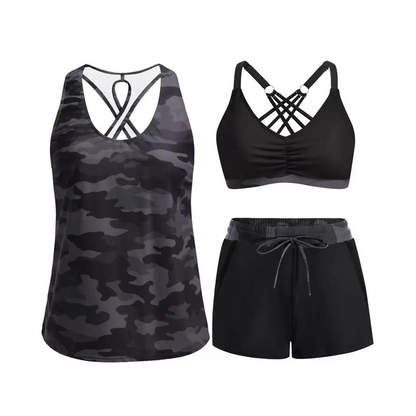 👙🌊Dam 3-delad baddräkt tankini set med shorts🤸