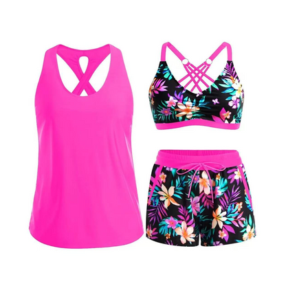 👙🌊Dam 3-delad baddräkt tankini set med shorts🤸