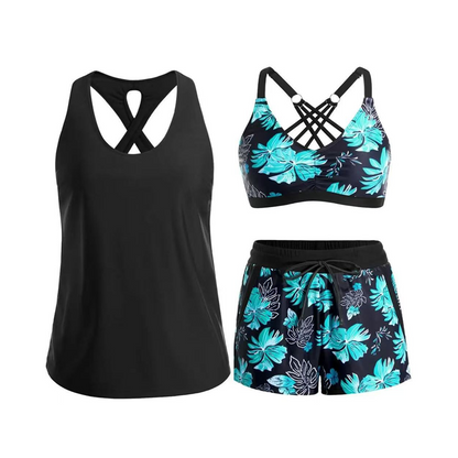 👙🌊Dam 3-delad baddräkt tankini set med shorts🤸