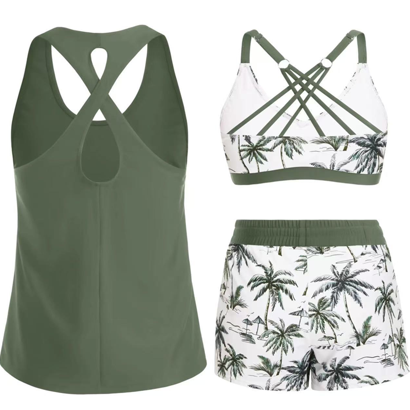 👙🌊Dam 3-delad baddräkt tankini set med shorts🤸