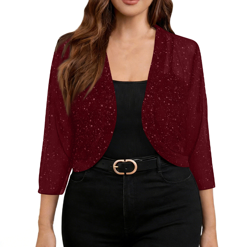 👚✨ Mångsidig öppen meshkofta med skimmrande detaljer