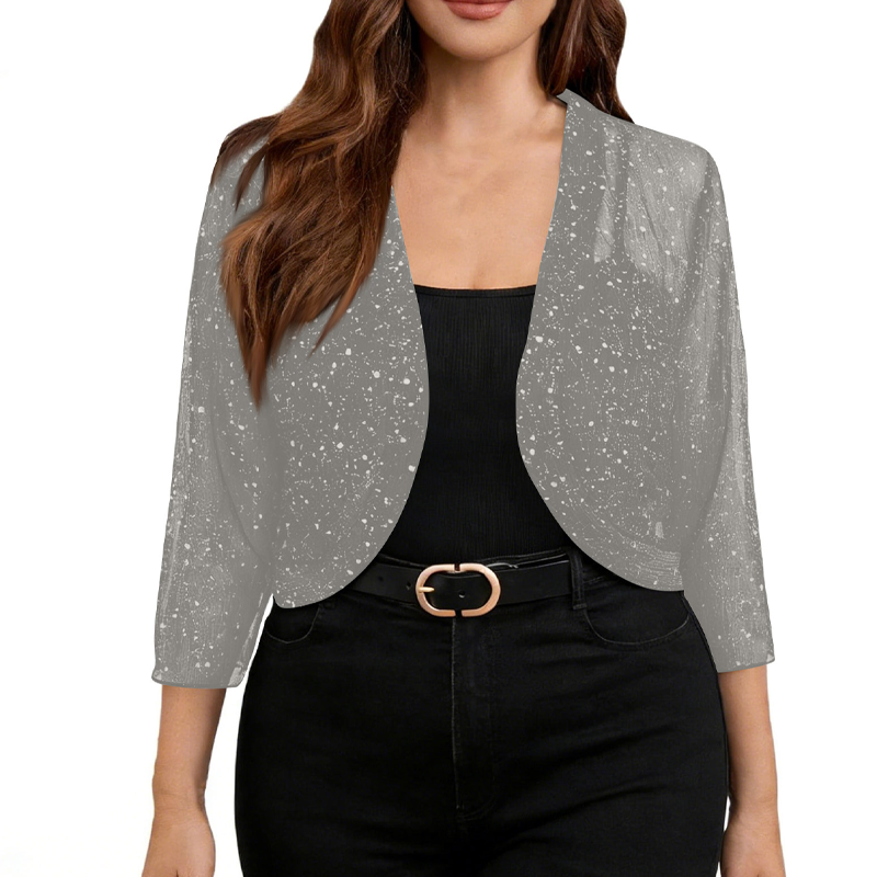 👚✨ Mångsidig öppen meshkofta med skimmrande detaljer