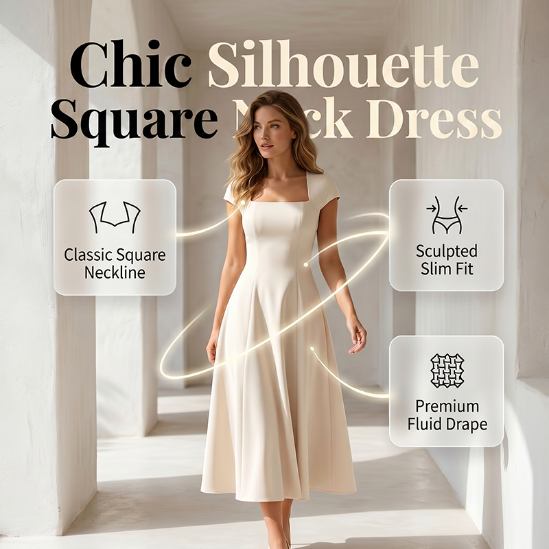👗✨ Mångsidig square neck A-linje klänning för vardag