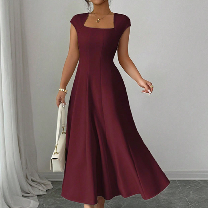 👗✨ Mångsidig square neck A-linje klänning för vardag