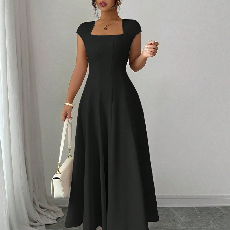 👗✨ Mångsidig square neck A-linje klänning för vardag