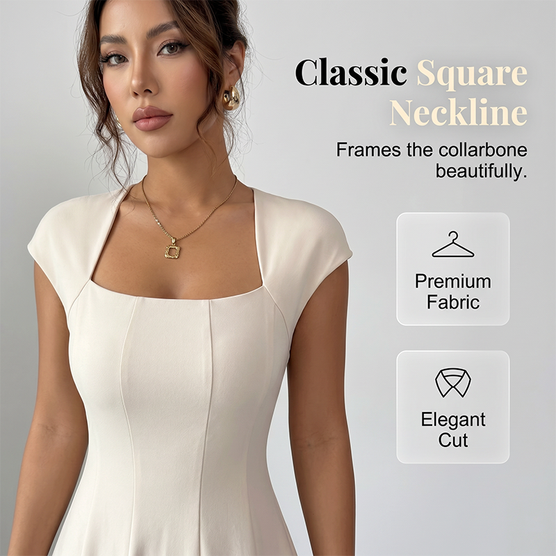 👗✨ Mångsidig square neck A-linje klänning för vardag