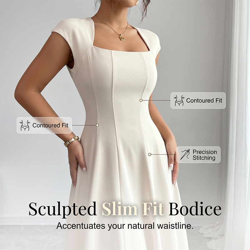 👗✨ Mångsidig square neck A-linje klänning för vardag