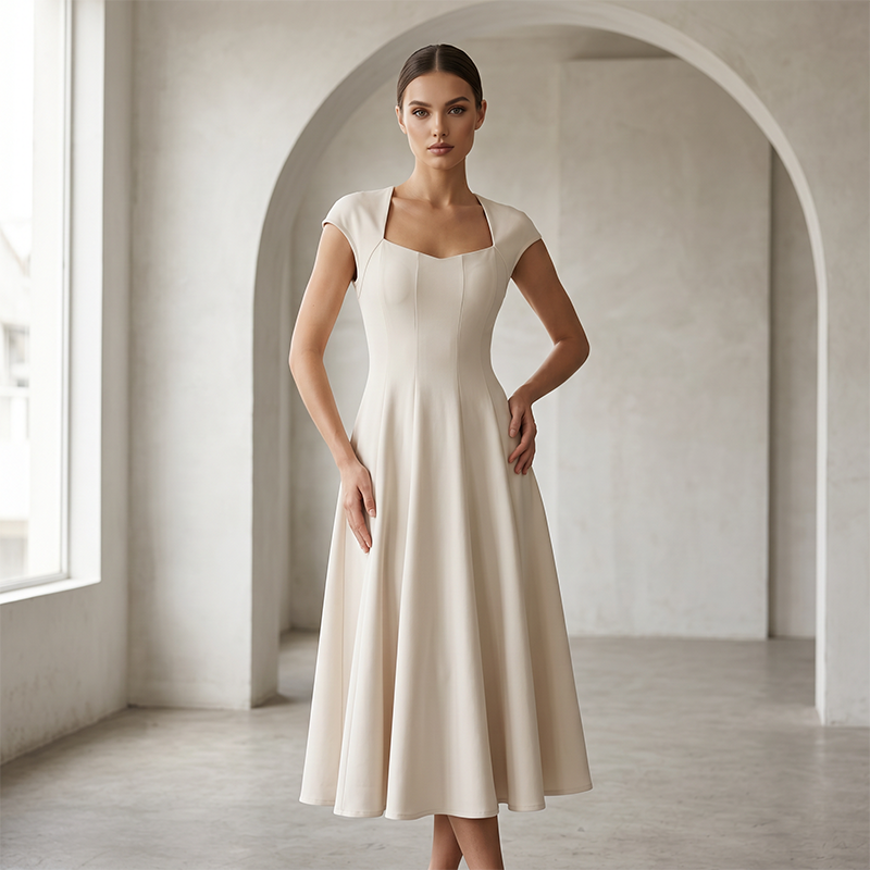 👗✨ Mångsidig square neck A-linje klänning för vardag