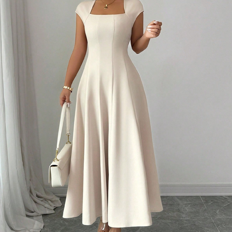 👗✨ Mångsidig square neck A-linje klänning för vardag