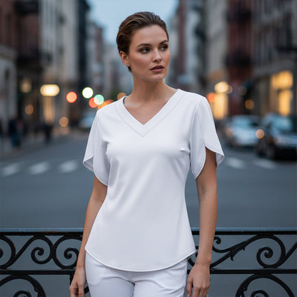 🎉 BEGRÄNSAD TID 50% RABATT! 👚 V-ringad Fladdermärmsblus – Mjuk Feminin Bris 🌸