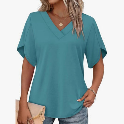 🎉 BEGRÄNSAD TID 50% RABATT! 👚 V-ringad Fladdermärmsblus – Mjuk Feminin Bris 🌸