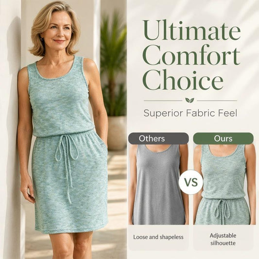 🔥Women's Square Neck Sleeveless Drawstring Waist Dress