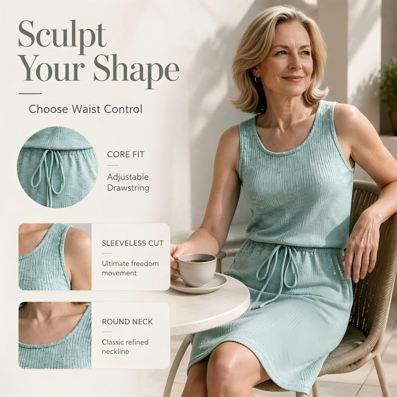 🔥Women's Square Neck Sleeveless Drawstring Waist Dress