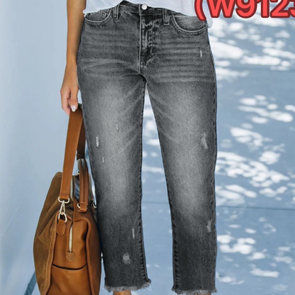 👖✨ Dam retro croppad raka ben jeans – fransad fåll, premiumdenim & tidlös vintagecharm 🦋
