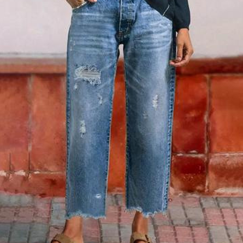 👖✨ Dam retro croppad raka ben jeans – fransad fåll, premiumdenim & tidlös vintagecharm 🦋
