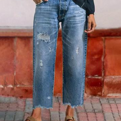 👖✨ Dam retro croppad raka ben jeans – fransad fåll, premiumdenim & tidlös vintagecharm 🦋