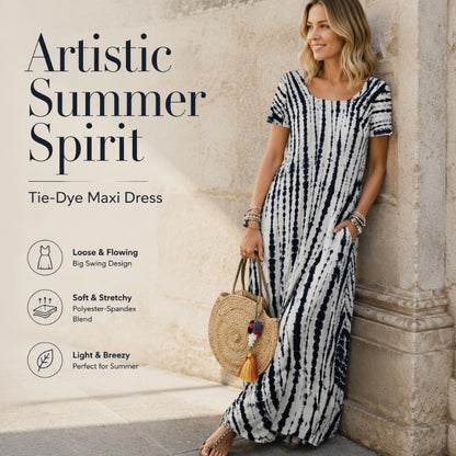 👗Överdimensionerad klänning med levande tie-dye – bekväm och sval för strand och stad