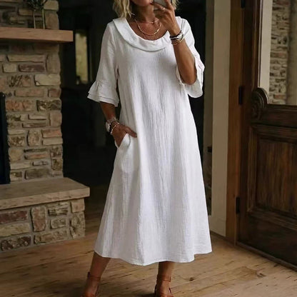 Sommarklänning med rund hals för damer i ledig stil