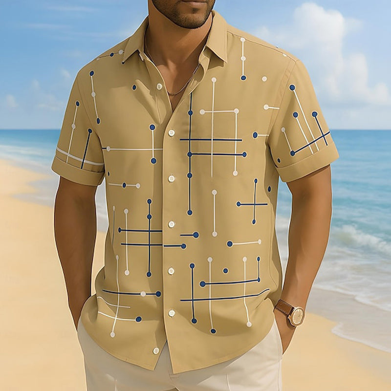 👔☀️ Herr geometriskt tryck avslappnad passform knappskjorta – mjuk sommarkänsla, rymlig komfort & semesterredo stil 🏖️