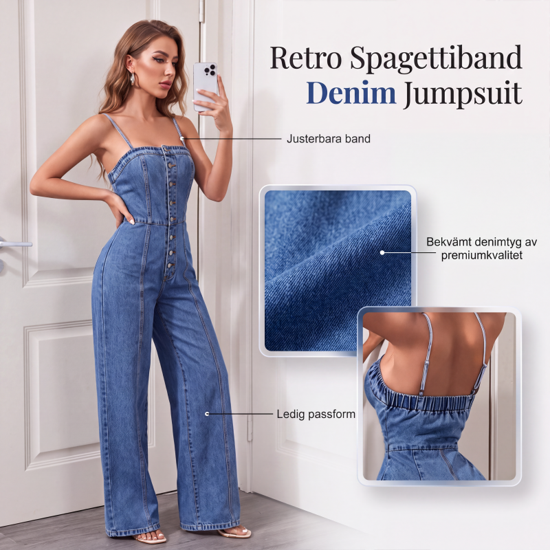 💫 Kvinnors jeansoverall med spaghettiband och vida ben – chic, rörlig & perfekt för sommaren 👖✨