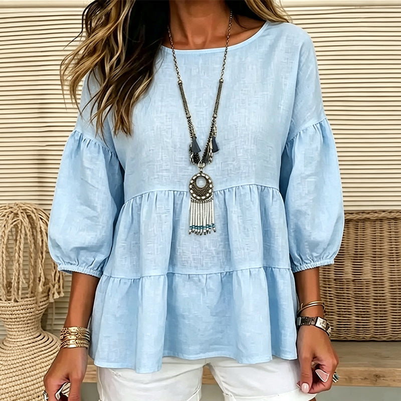Nyhet✨ 🌺 Lager-på-lager-volangblus med vida ärmar – mjukt fallande och feminin stil
