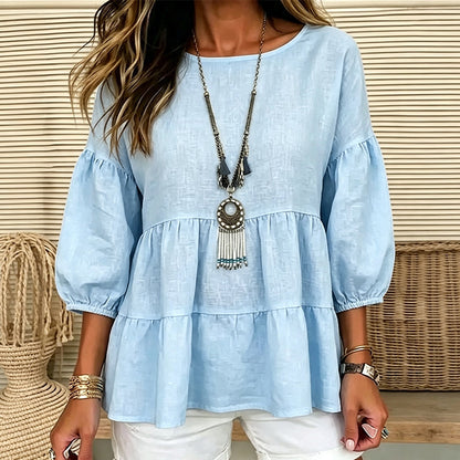 Nyhet✨ 🌺 Lager-på-lager-volangblus med vida ärmar – mjukt fallande och feminin stil