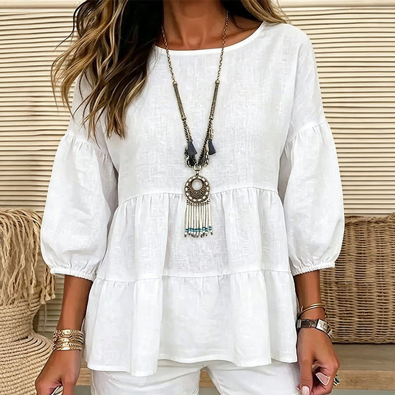 Nyhet✨ 🌺 Lager-på-lager-volangblus med vida ärmar – mjukt fallande och feminin stil