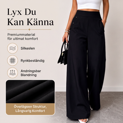 Damens högmidjade vida byxor med sidoknappar
