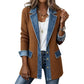 Damens elegant ribbstickad kappa med jeansdetaljer