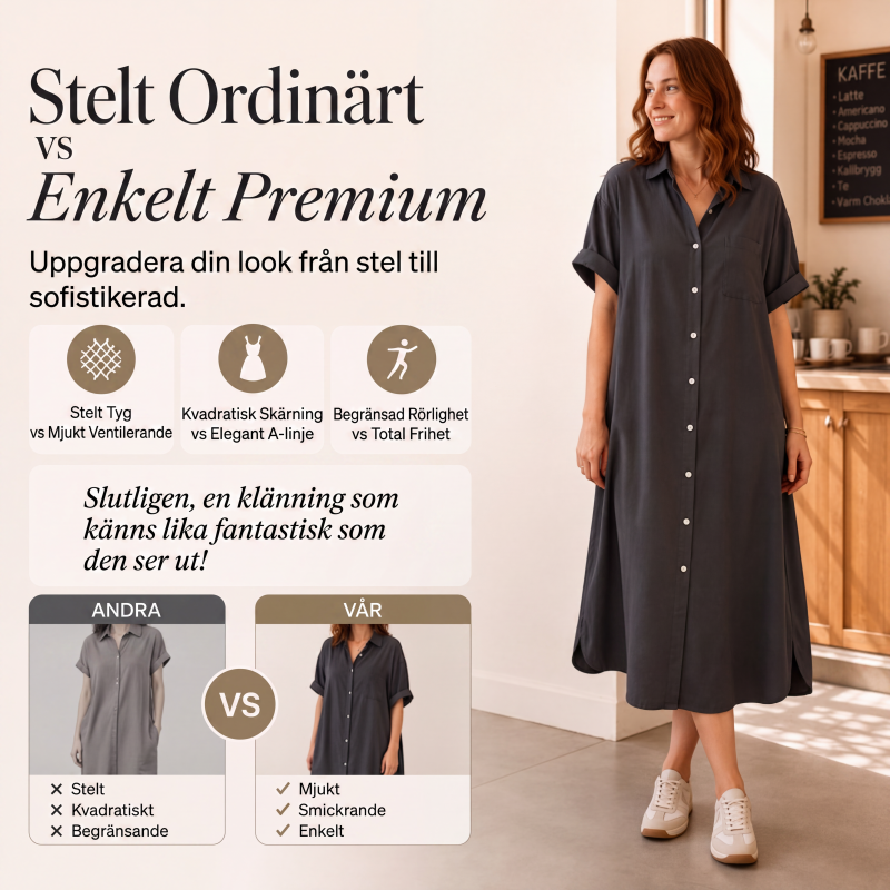 ✨🛍️Nyhet – Löst sittande jeansklänning med knäppning – En tidlös garderobsfavorit för helger eller resor 🍃