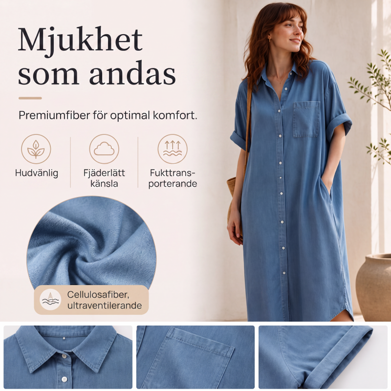 ✨🛍️Nyhet – Löst sittande jeansklänning med knäppning – En tidlös garderobsfavorit för helger eller resor 🍃