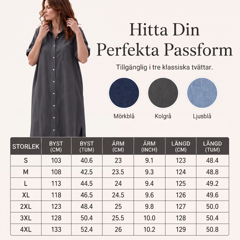 ✨🛍️Nyhet – Löst sittande jeansklänning med knäppning – En tidlös garderobsfavorit för helger eller resor 🍃