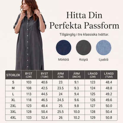 ✨🛍️Nyhet – Löst sittande jeansklänning med knäppning – En tidlös garderobsfavorit för helger eller resor 🍃